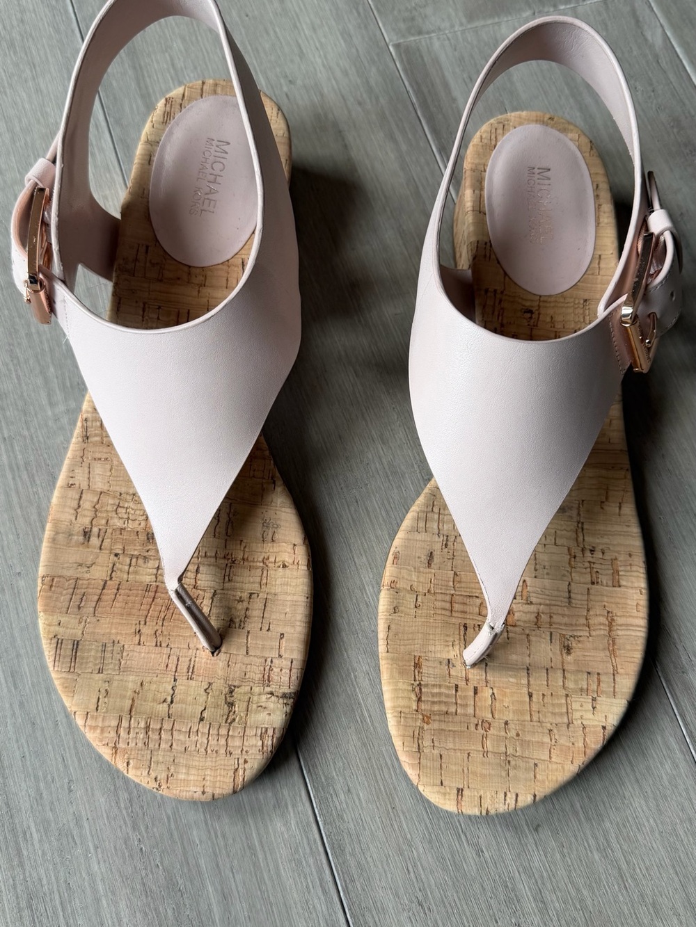 Michael Kors Light Pink Cork-Trim Thong Sandals
